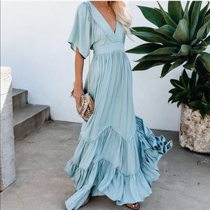 SEAFOAM SEASON POCKETED TIERED MAXI DRESS